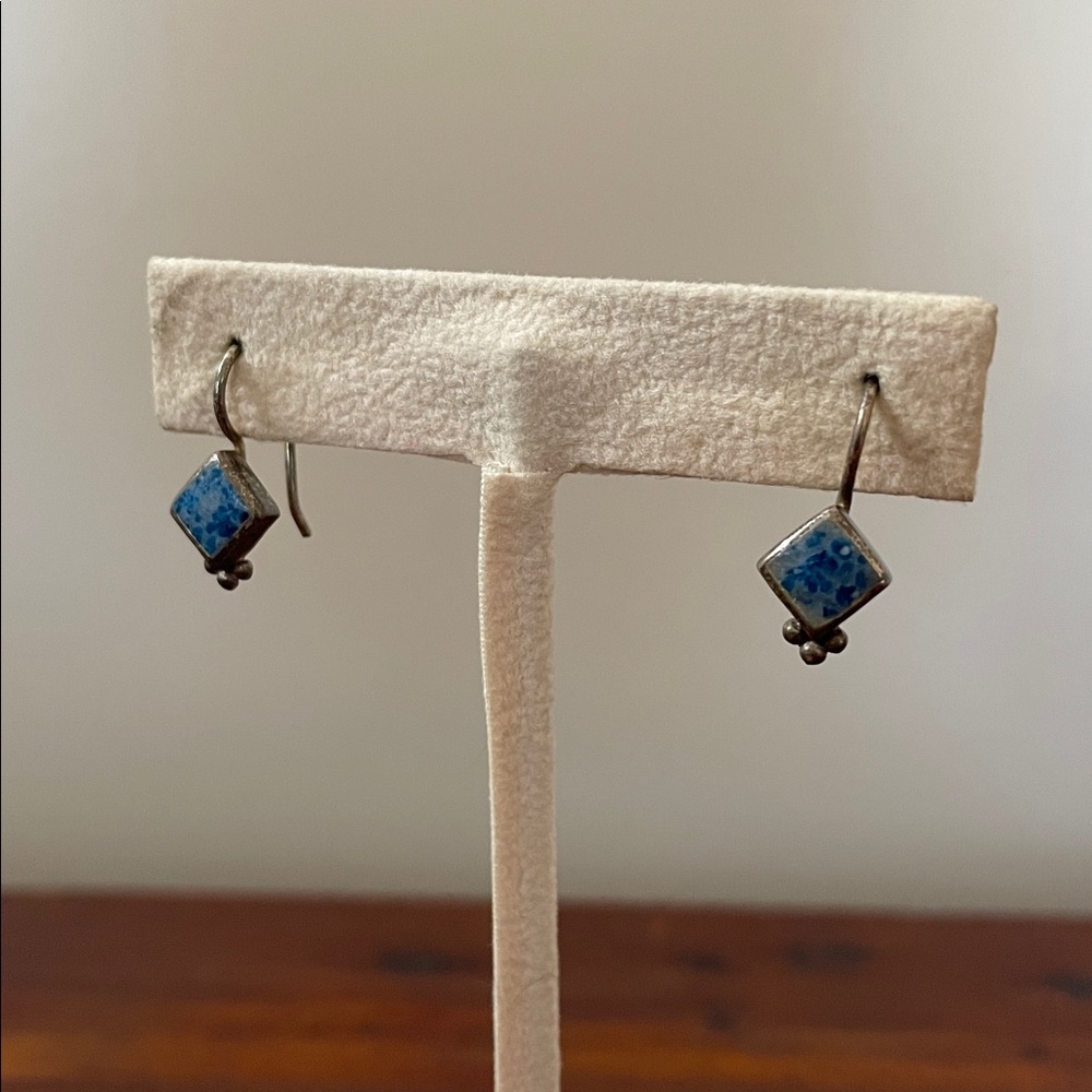 Vintage Blue Sodalite Lapis Sterling Silver 925 Southwest Stud Earring Leverback